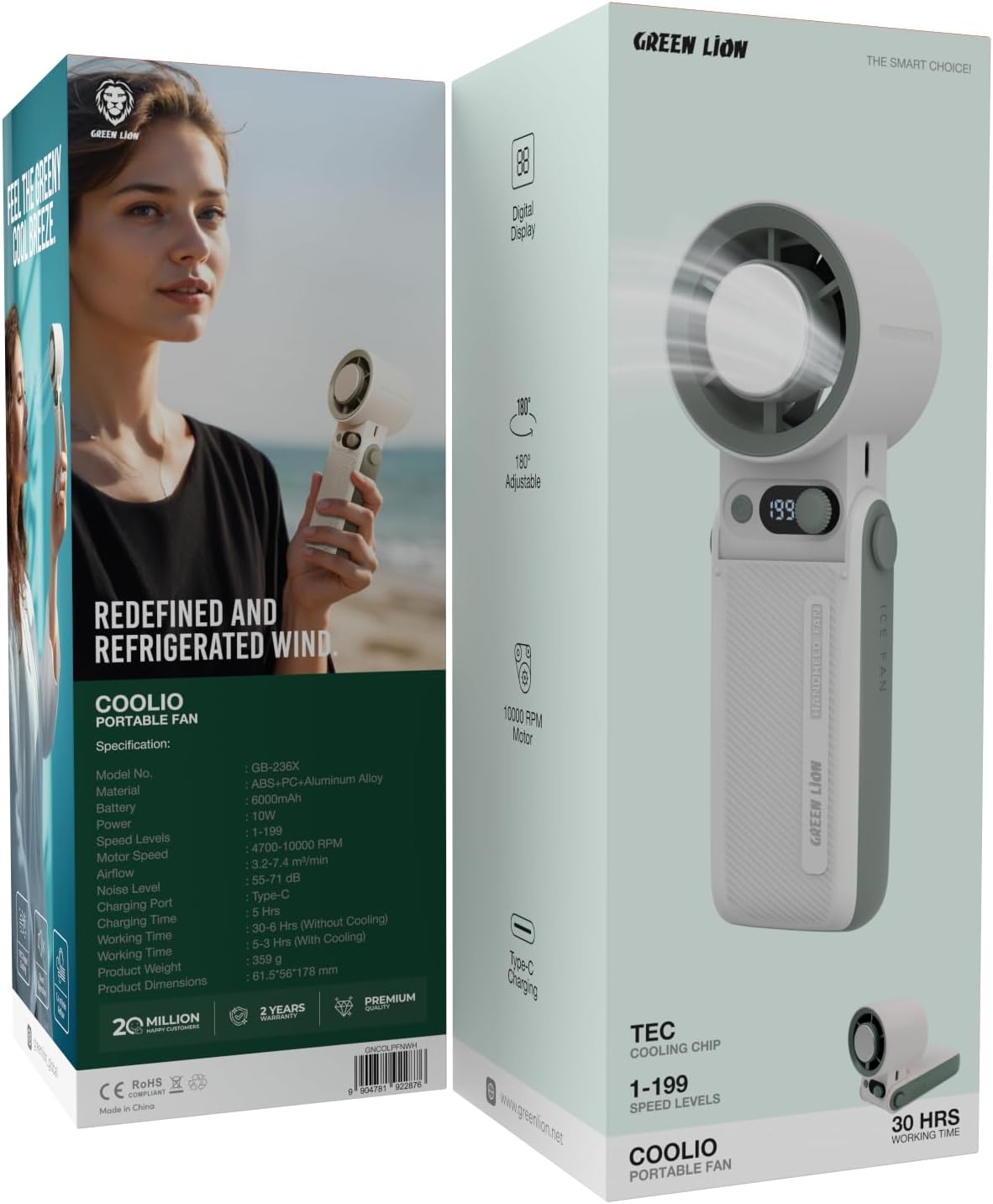 Green Lion Coolio Portable Fan - White