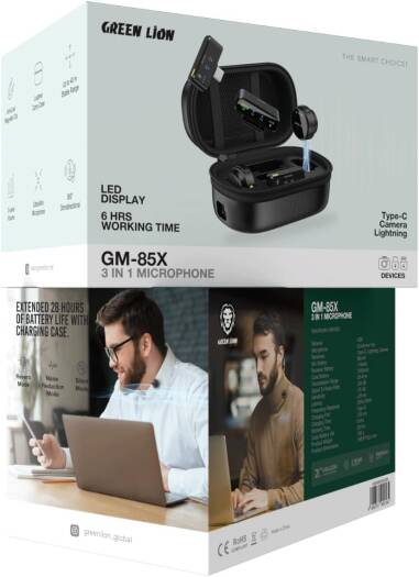 Green Lion GM-85X 3 In 1 Wireless Microphone - Black