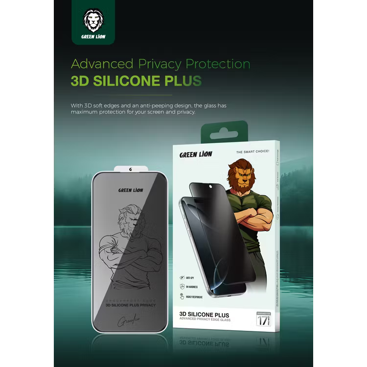 Green Lion 3d Silicon plus privacy screen protector for ip 17 pro max