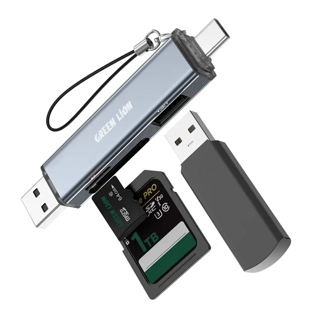 Green Lion 3 in1 Card Reader - USB-A & USB-C Connectivity- Gray