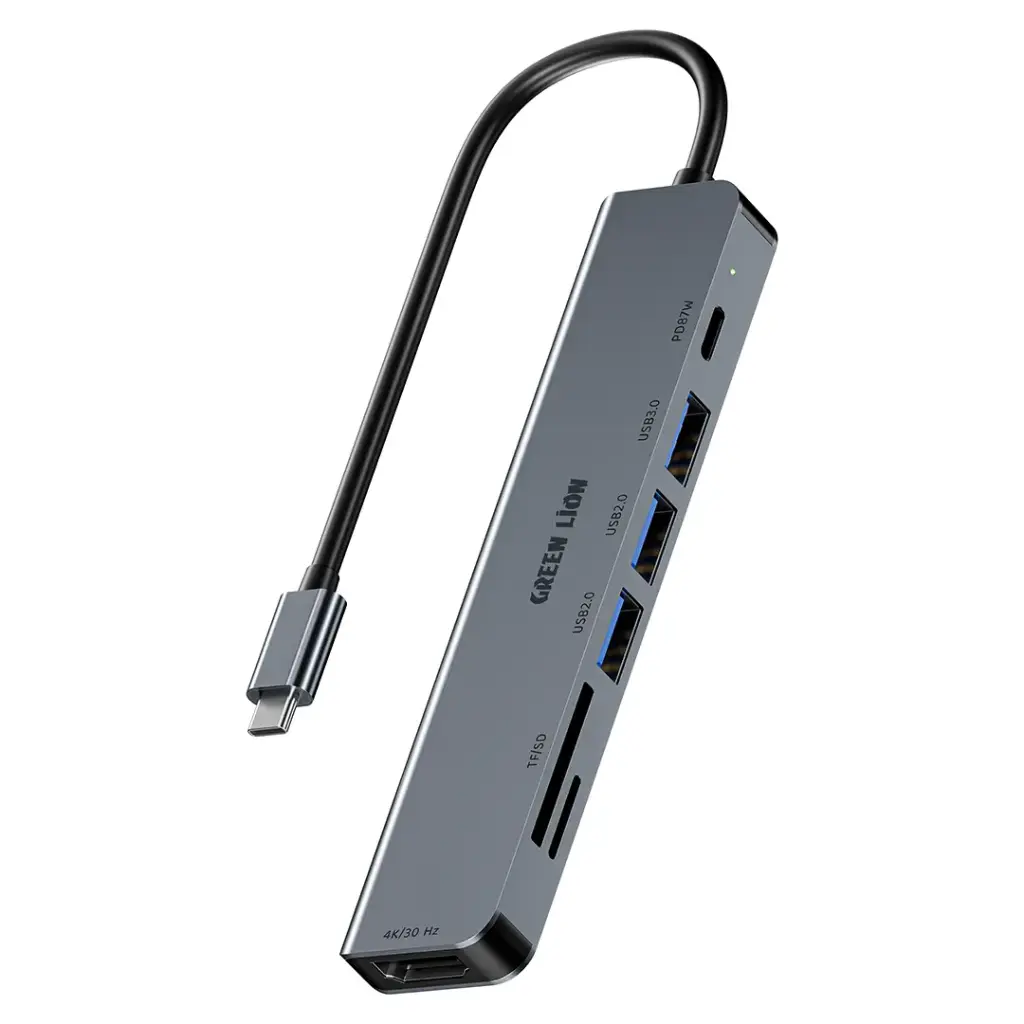 Green Lion 7 in 1 USB-C HUB-Gray