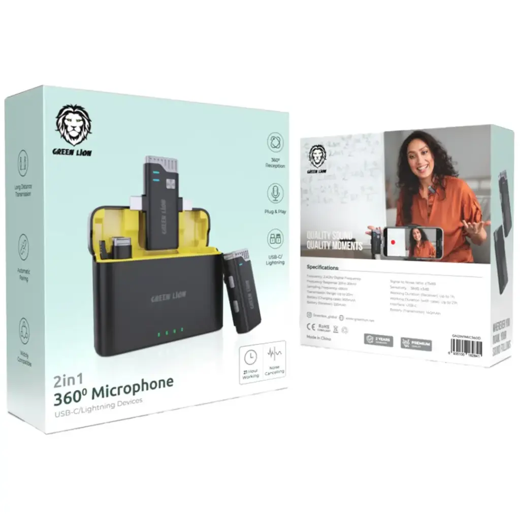 Green Lion 3 IN 1 360 Microphone USB-C Lightning - Black