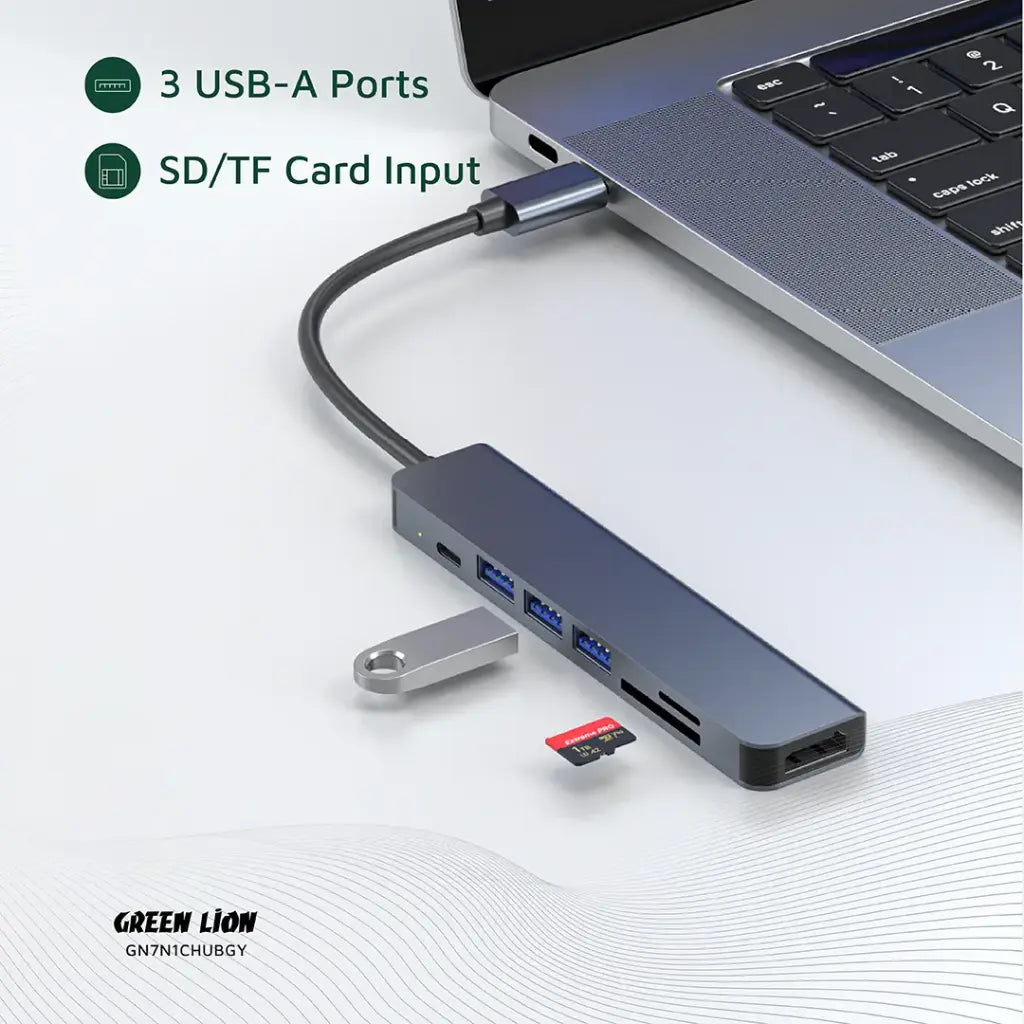 Green Lion 7 in 1 USB-C HUB-Gray