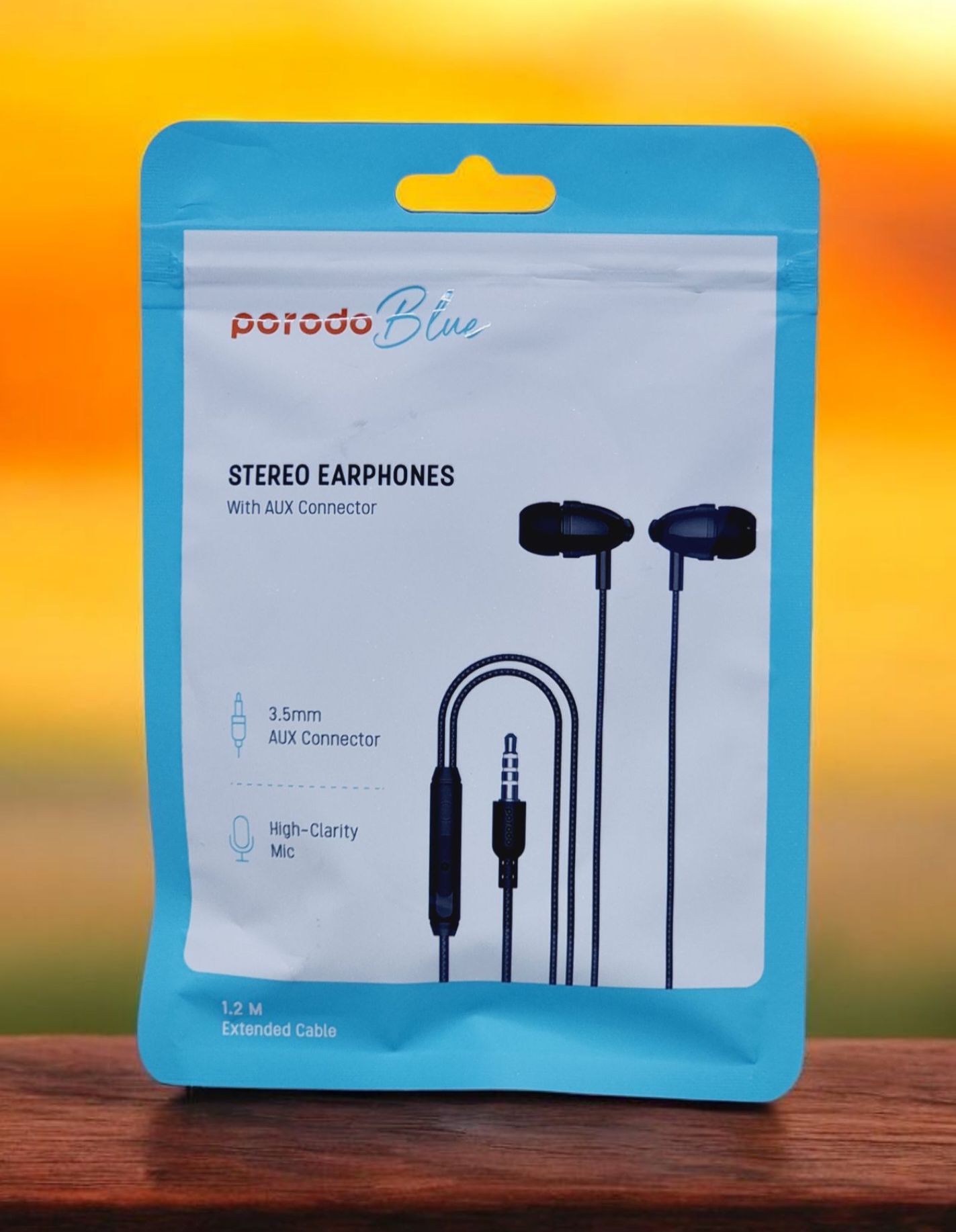 Porodo Blue Stereo Earphones with Aux Connector 3.5mm -Black