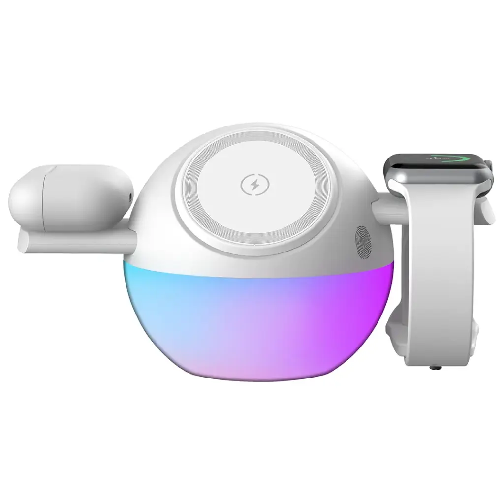 Porodo Orbix 3-In-1 Wireless Charger With Adjustable Ambient Light - White