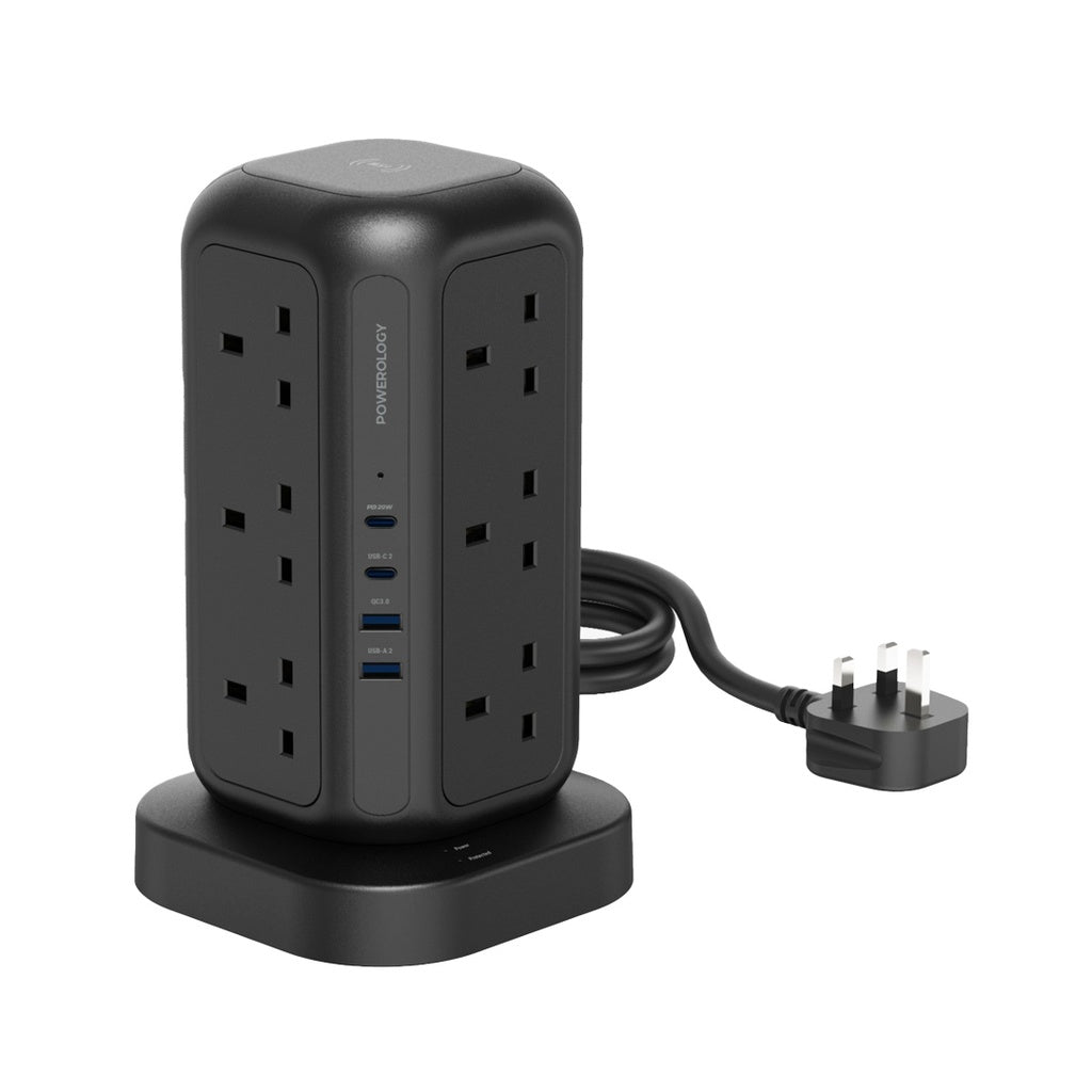 Powerology 12 AC Sockets GaN Tower Hub - Black