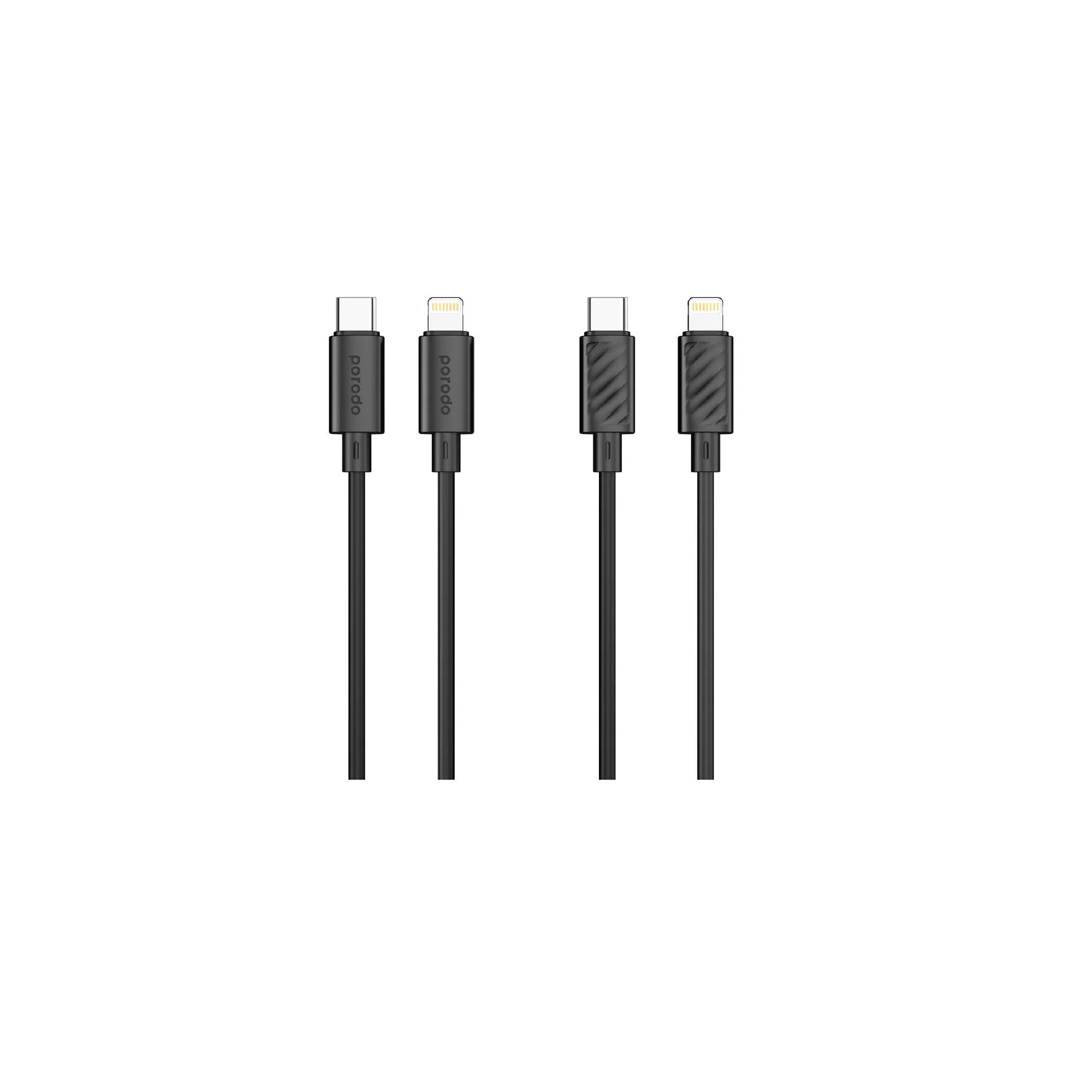 Porodo Blue 20W PD Type C to Lightning PVC Cable 1.2M - Black