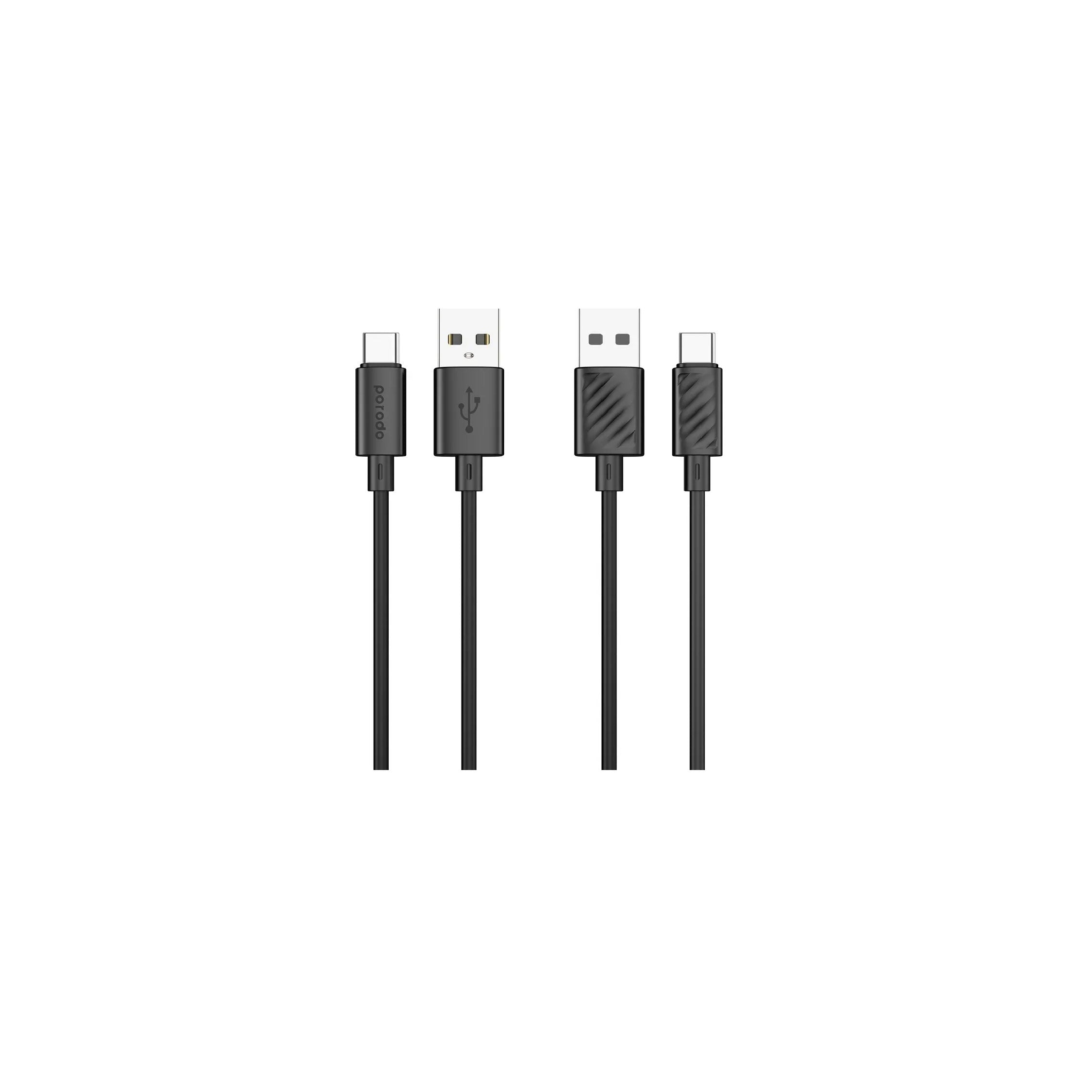 Porodo Blue 3A PD USB A to Type C PVC Cable 1.2M - Black
