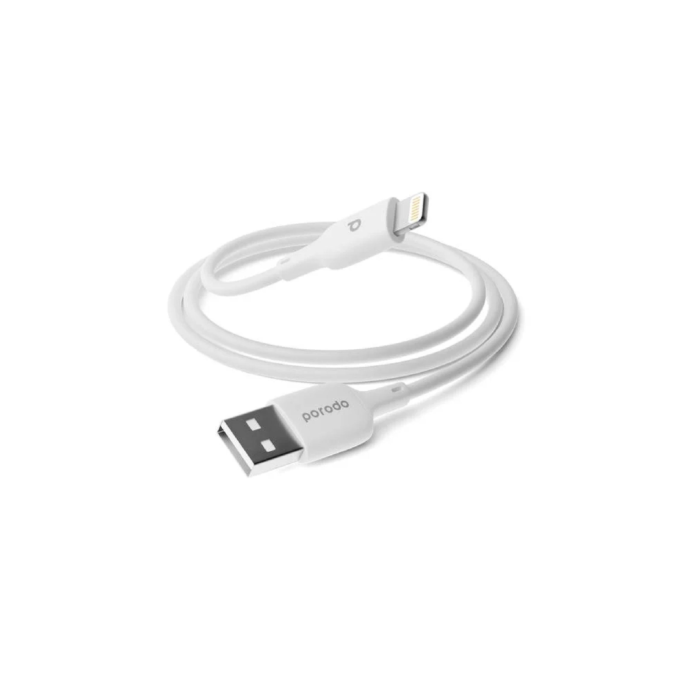 Porodo Blue PVC USB- A to Lightning Cable 1M 2.4A - White