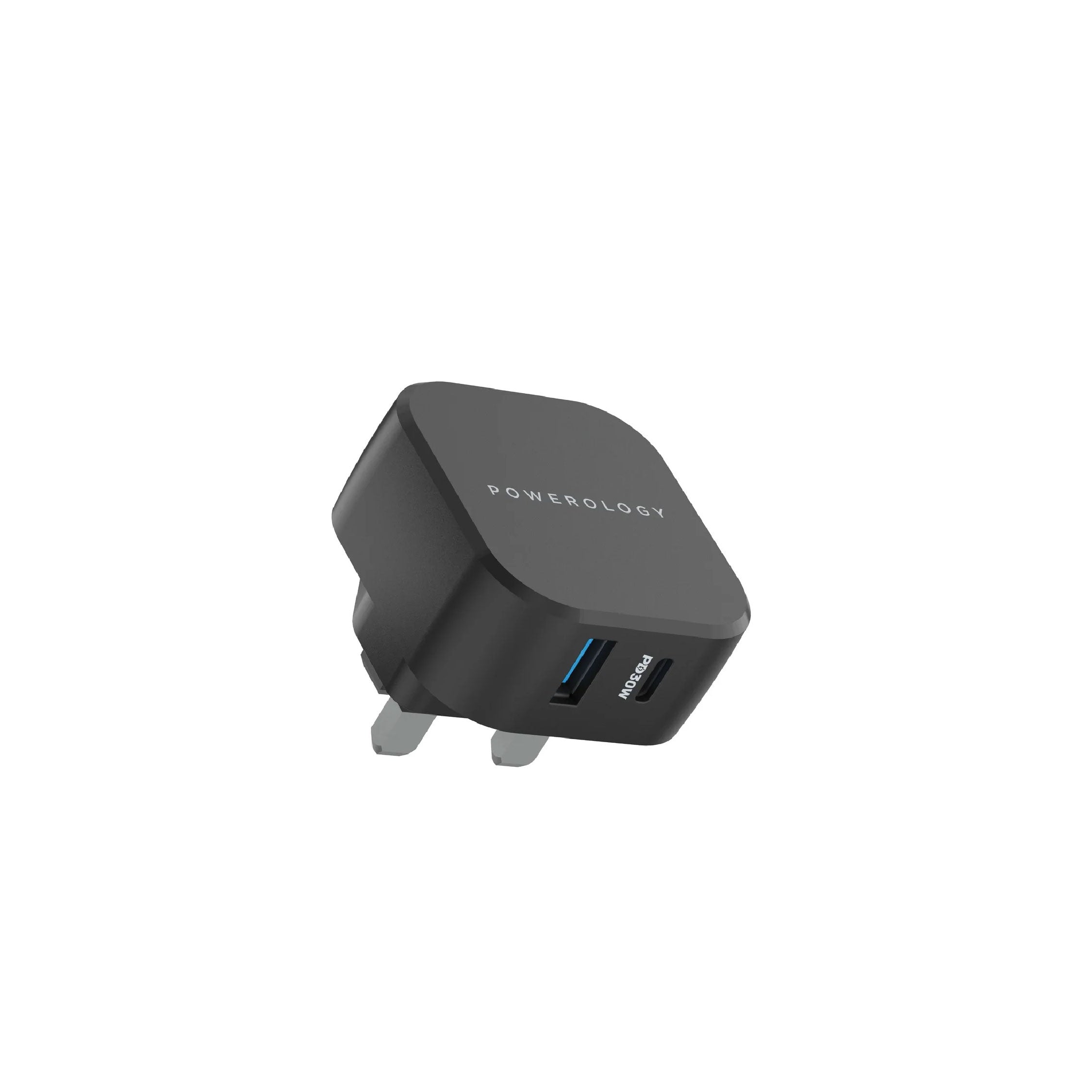 Powerology Ultra-Compact Quick Charger 30w Dual Port - Black