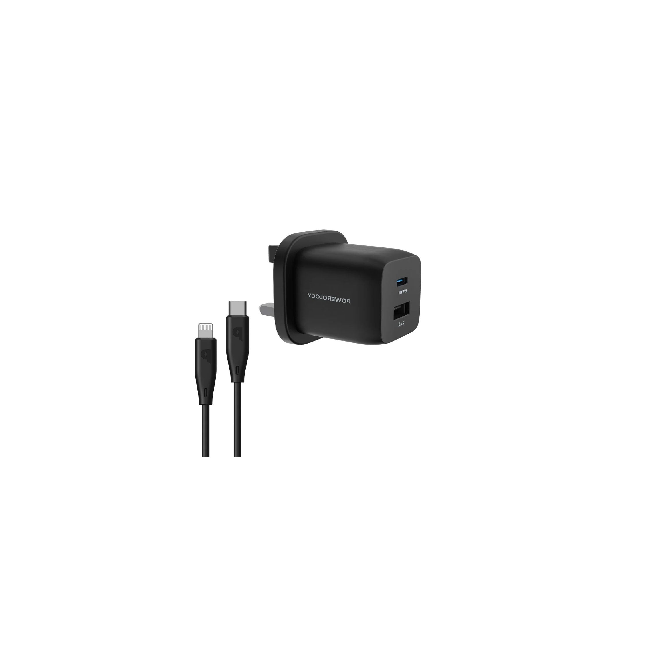 Powerology Ultra-Quick GaN Charger 35w With Cable - Black