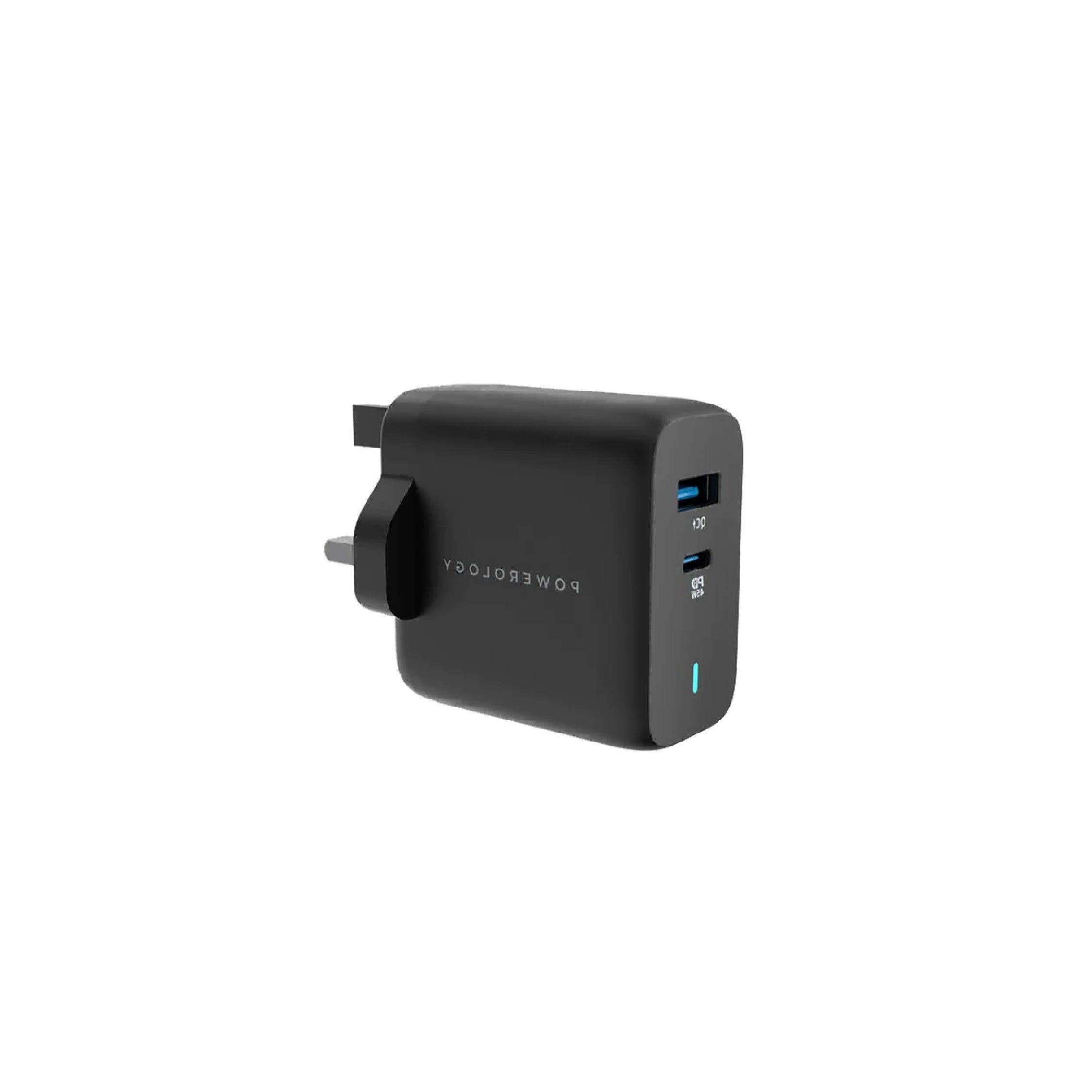 Powerology Ultra-Quick GaN Charger 45w Dual port - Black