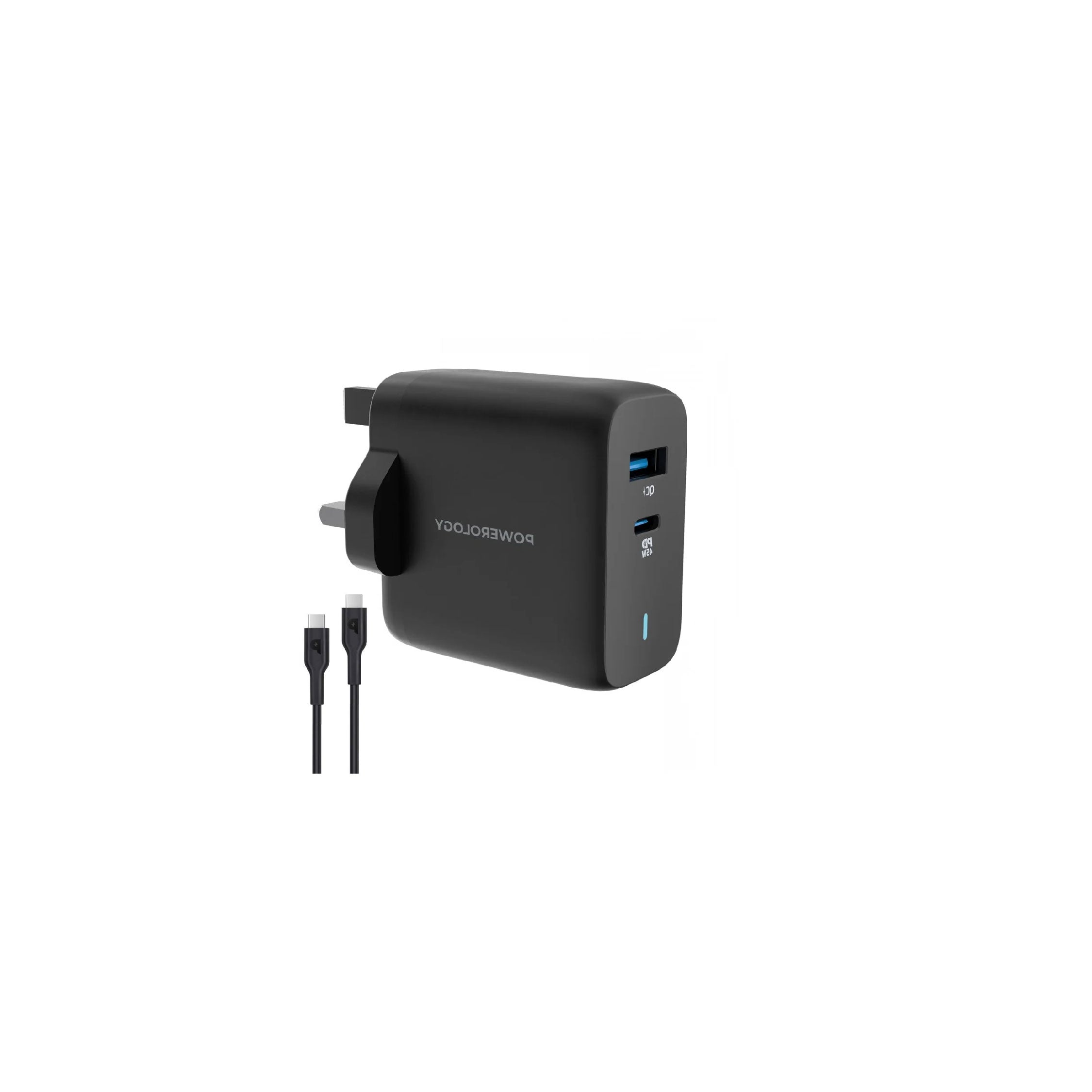 Powerology Ultra-Quick GaN Charger 45w With Cable - Black