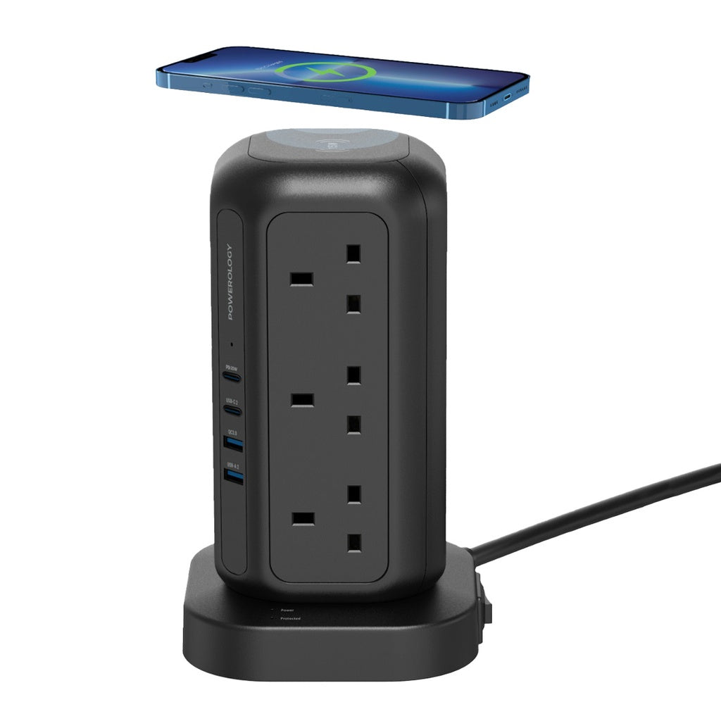 Powerology 12 AC Sockets GaN Tower Hub - Black