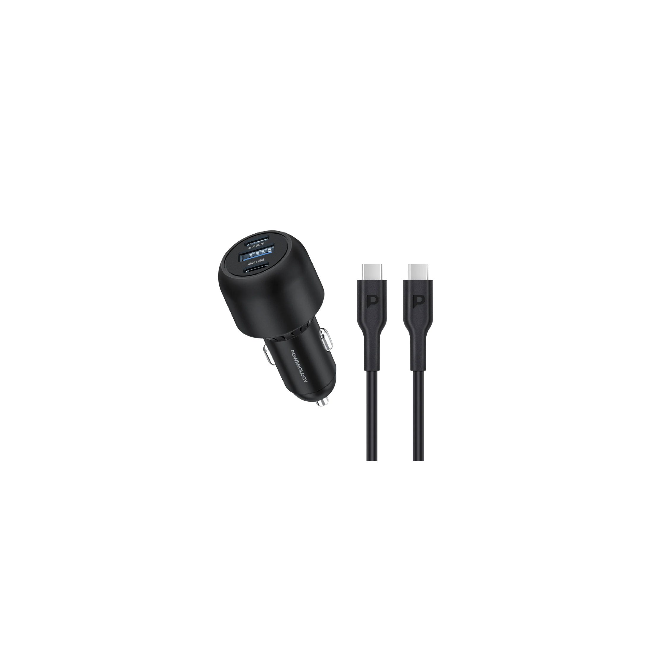 Powerology Ultra-Quick Car Charger 130w With Cable - Black