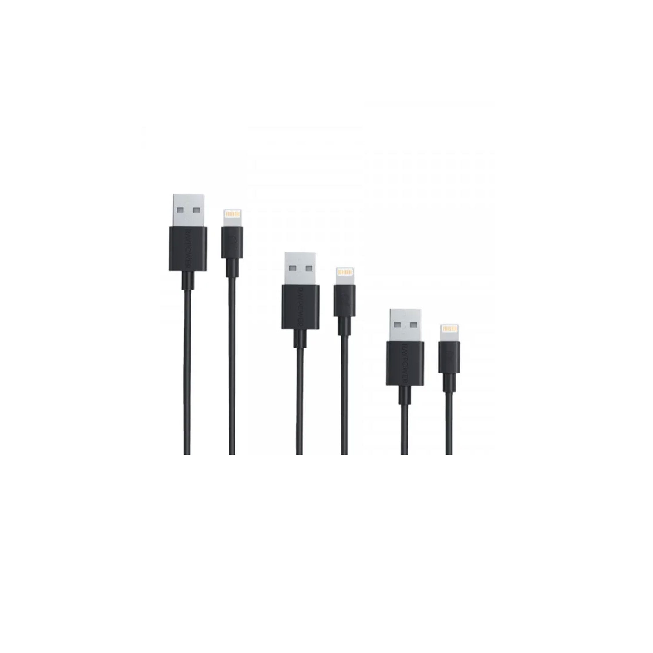 RAVPower 3-Pack USB Cable with Lightning Connector - 2m / 1m / 0.6m  - Black