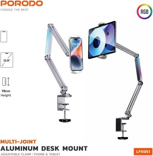 Porodo adjustable and foldable cantilver baracket with led - grey