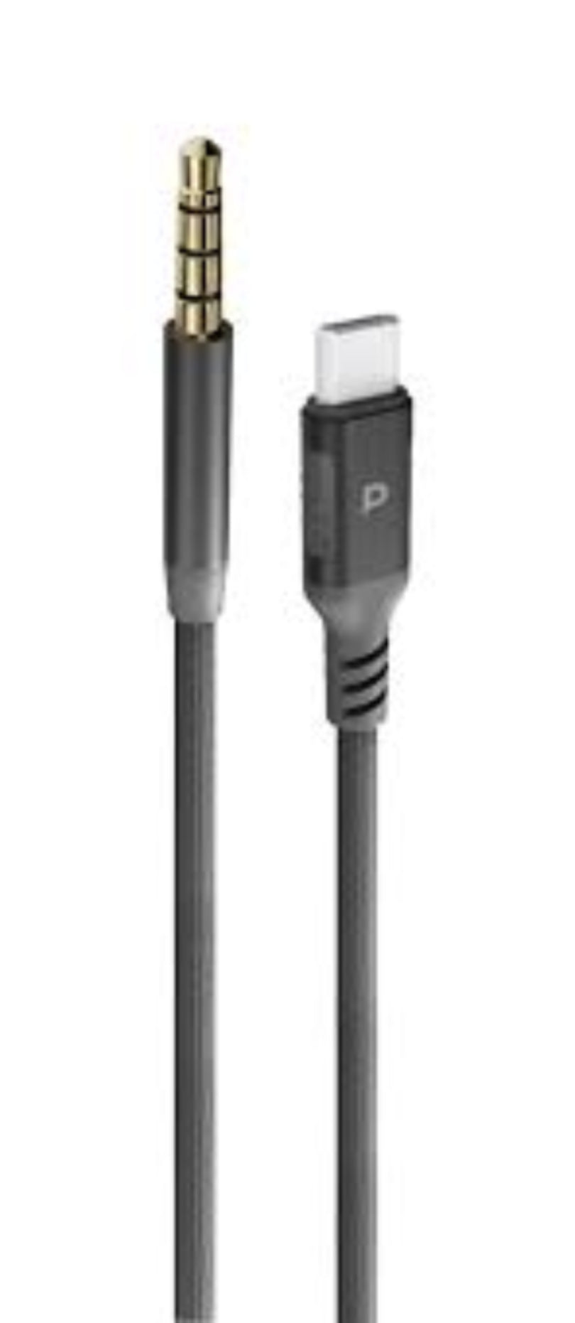 Powerology AUX 3.5mm to USB-C Aluminium Shell Nylon Braided Cable 1.2 Meter - Dark Grey