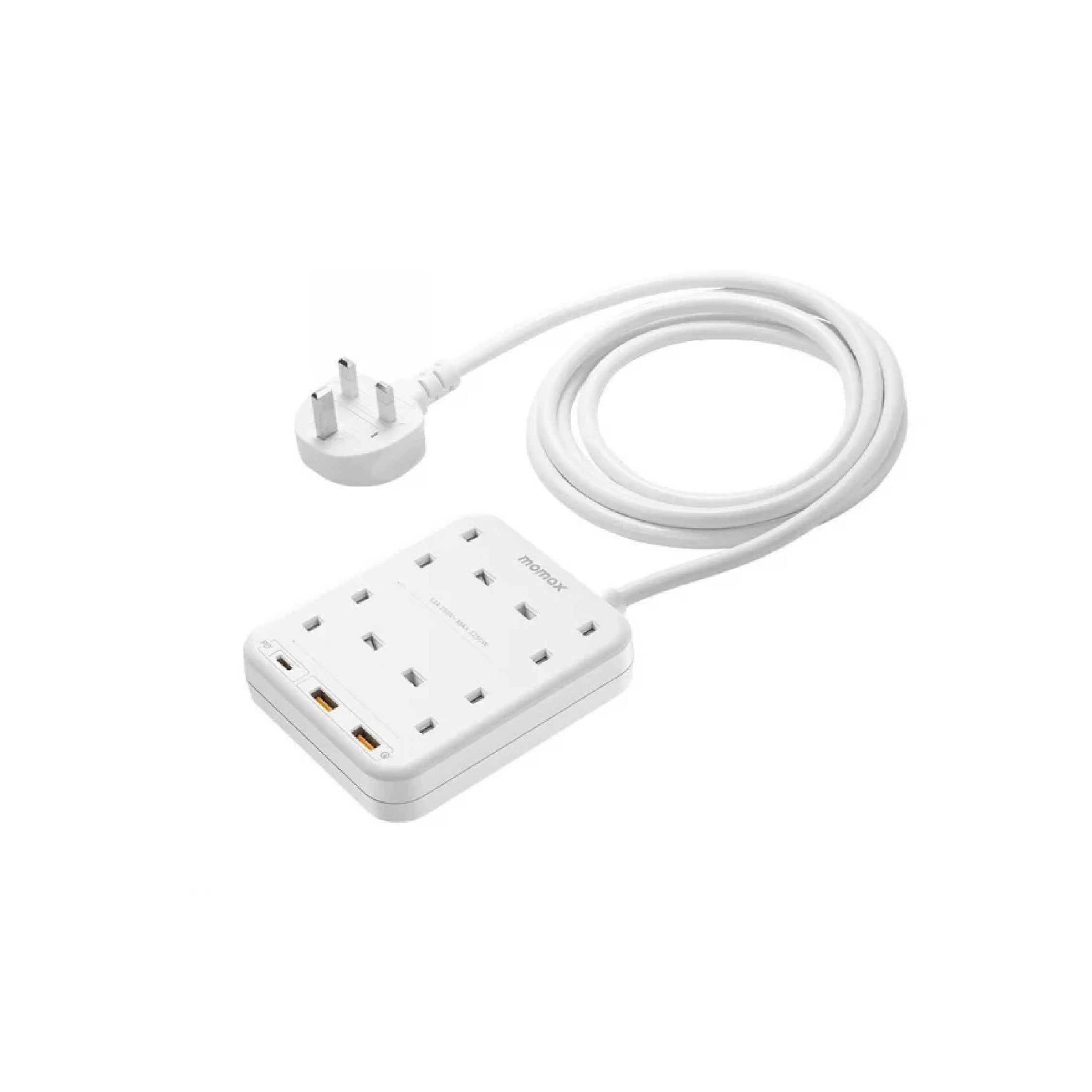 MOMAX ONEPLUG 4 OUTLET POWER STRIP WITH USB - WHITE