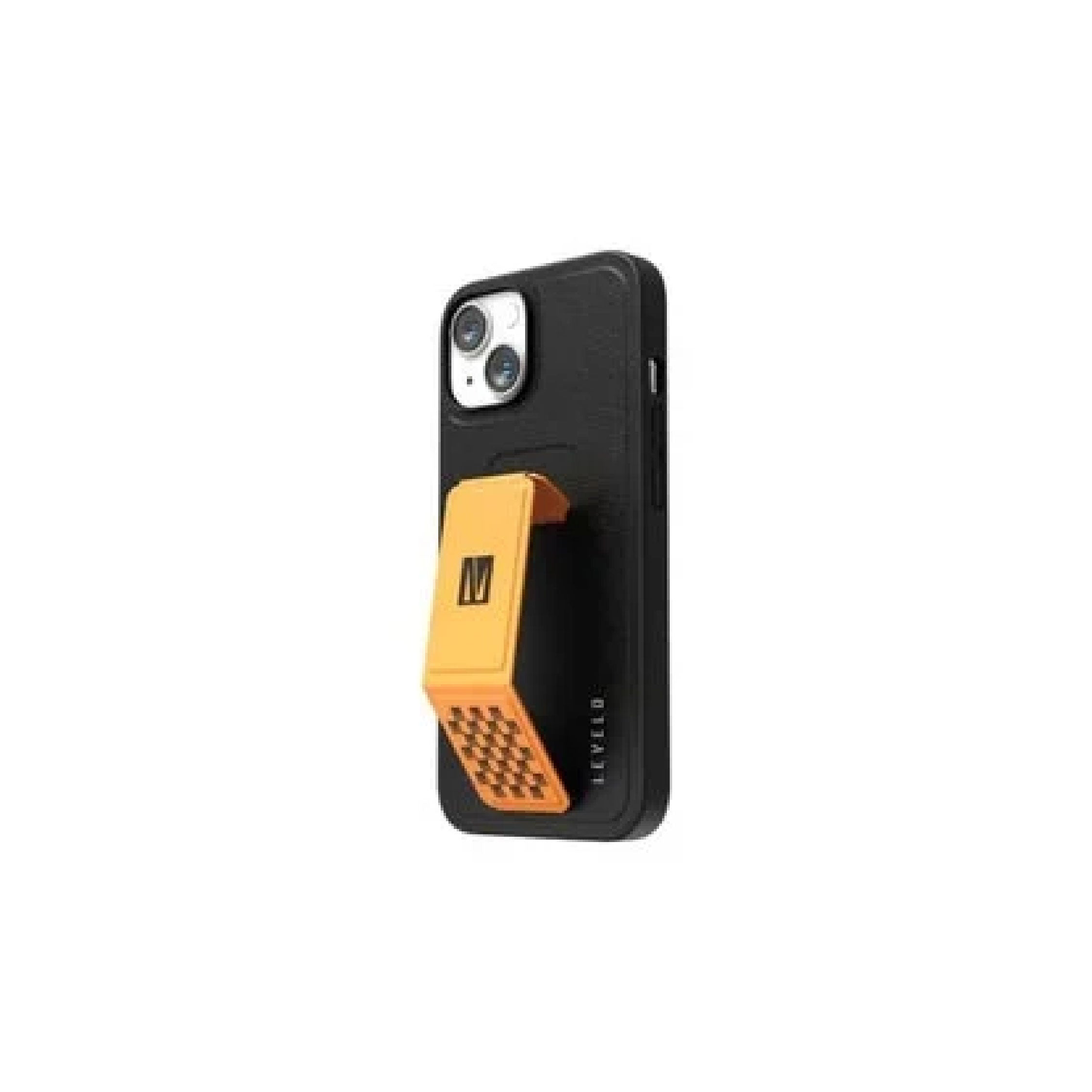 Levelo Morphix Gripstand PU Leather Case For iPhone 14 - orange and black