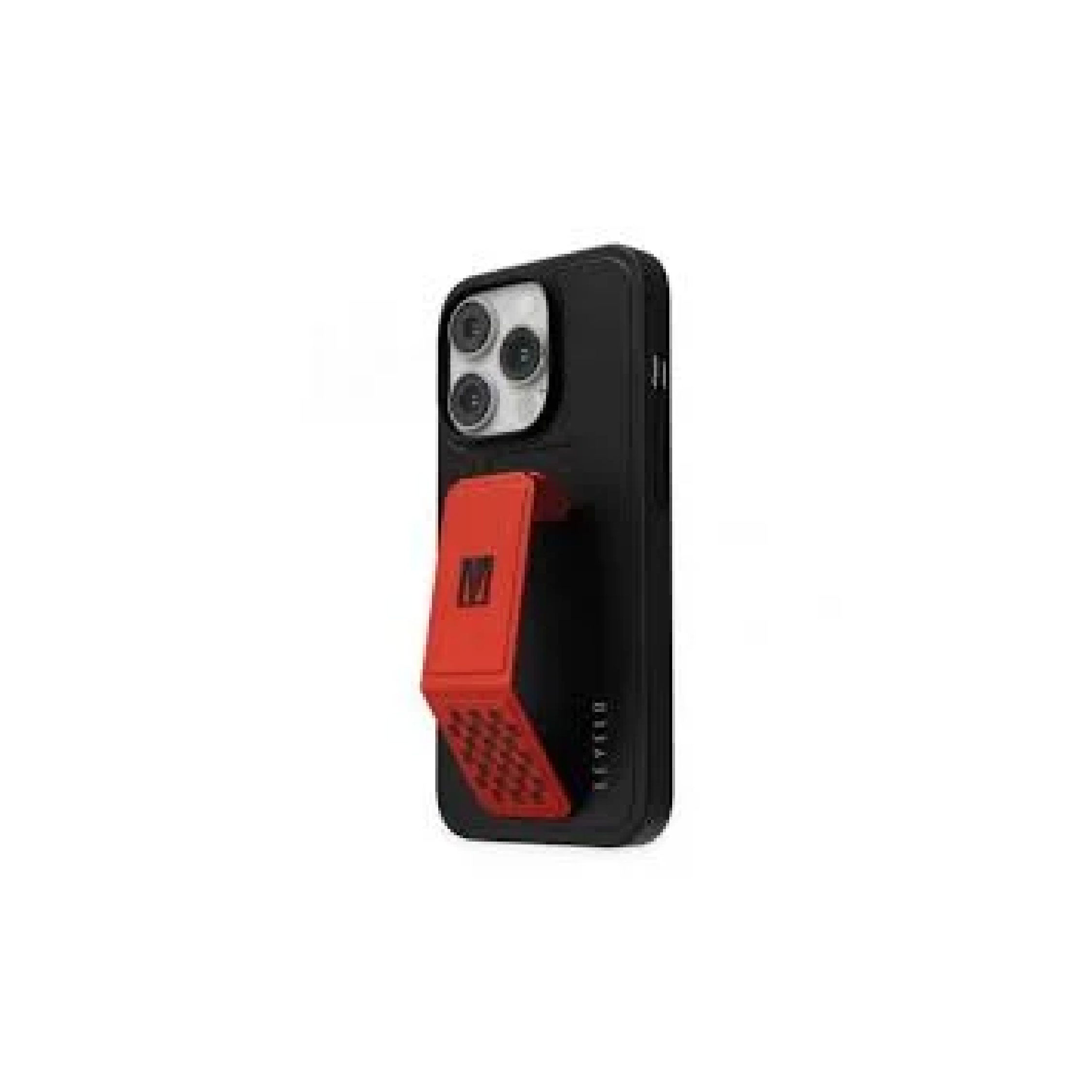 Levelo Morphix Gripstand PU Leather Case For iPhone 14 Pro Max red and black