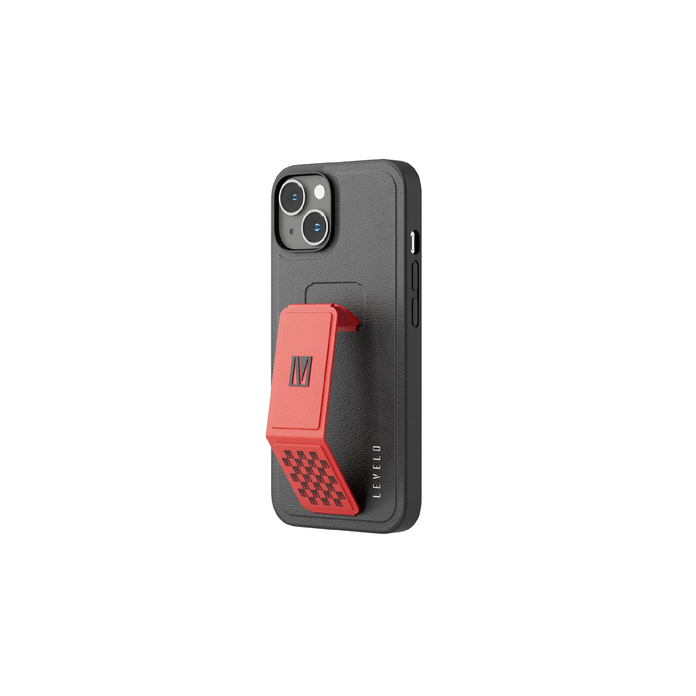 Levelo Morphix Gripstand PU Leather Case For iPhone 14 red and black